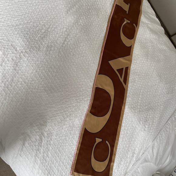 Coach silk scarf. Tan and brown logo print. Great condition. - Picture 4 of 8